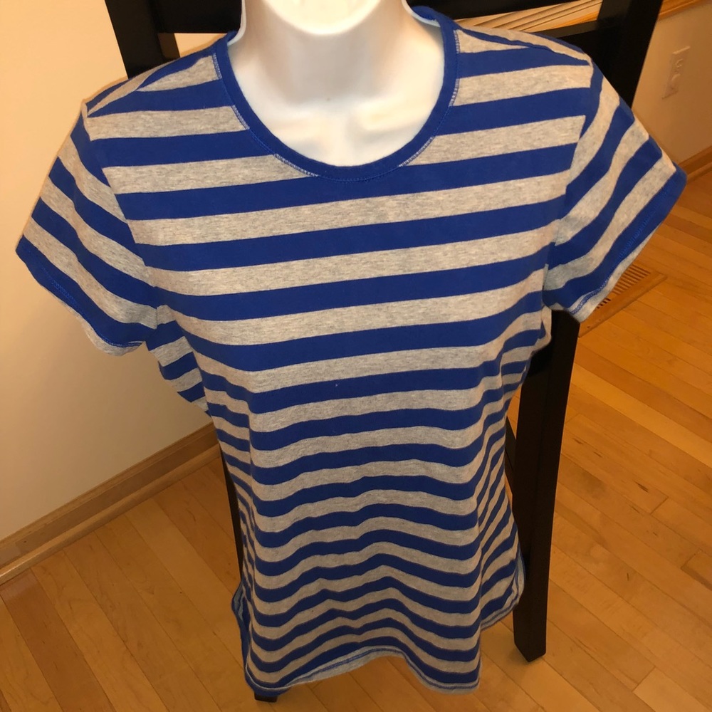 GAP STRETCH BLUE GREY STRIPE T SHIRT XL